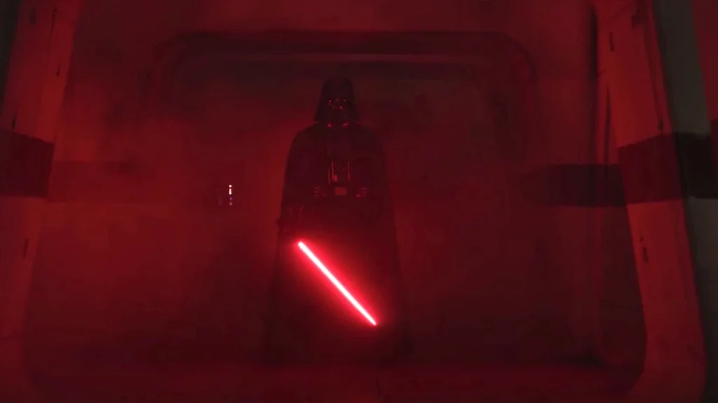 Darth Vader e seu sabe de luz vermelho