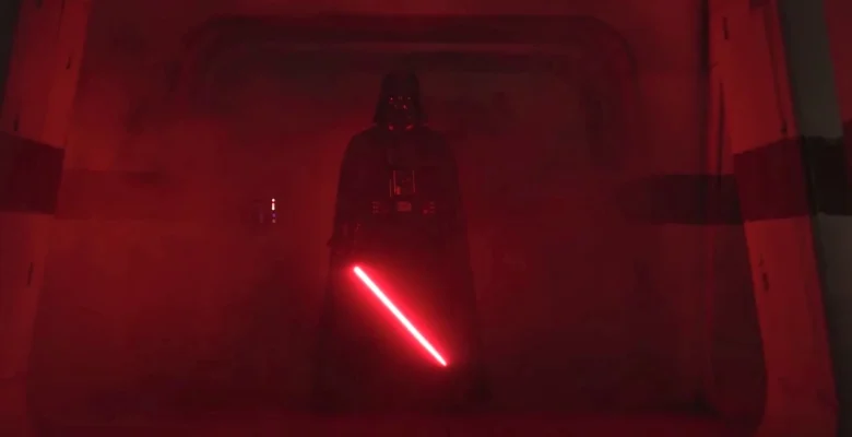 Darth Vader e seu sabe de luz vermelho